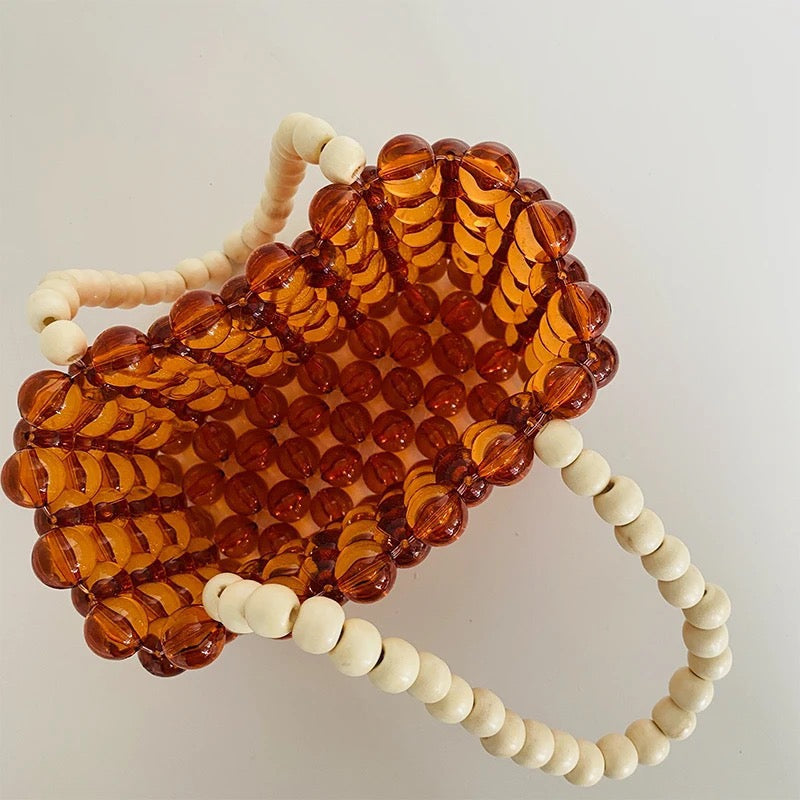 Amber Beaded Parent-Child Top Handle Bag,Beaded Bag – Handmade with Love, Timeless Elegance Luxury crystal bead bag, valentine's day gift for wife, crystal bag, elegant,evening bag, gift for her, handmade bag, wedding guest bag,