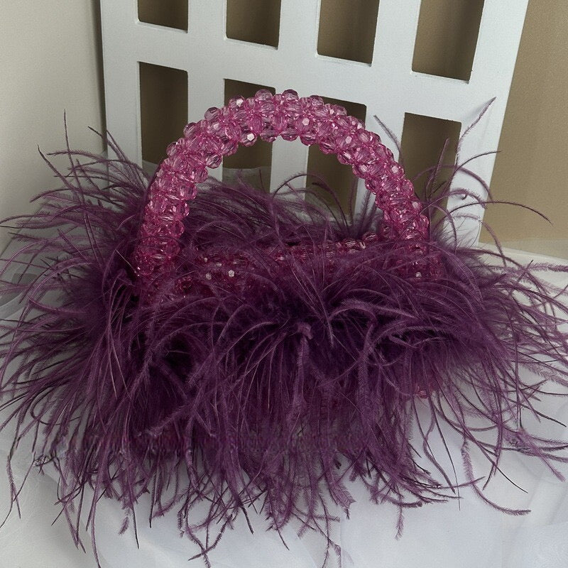 Faux fur Couture,Beaded Bag/handmade/elegance styleLuxury crystal bead bag, valentine's day gift for lover,crystal bag,elegant evening bag, gift for her, handmade bag, wedding guest bag,
