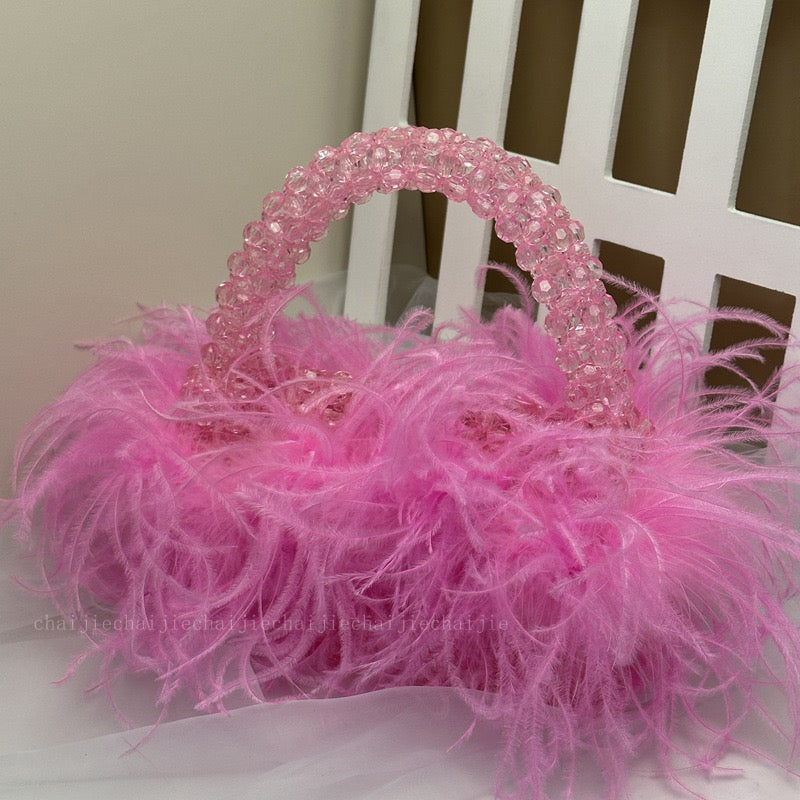 Faux fur Couture,Beaded Bag/handmade/elegance styleLuxury crystal bead bag, valentine's day gift for lover,crystal bag,elegant evening bag, gift for her, handmade bag, wedding guest bag,