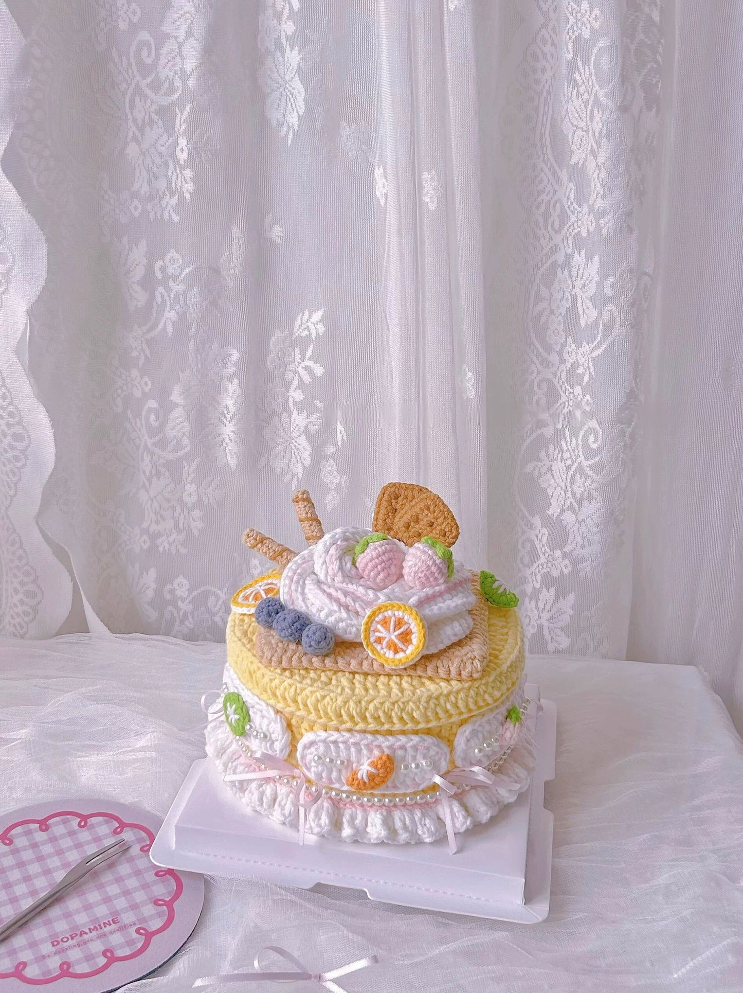 Handmade Crocheted Cake Storage Box /A Gift That Lasts Forever/cute Fruit-Topped Cookie Cake/pink cake/birthday gifts/gifts