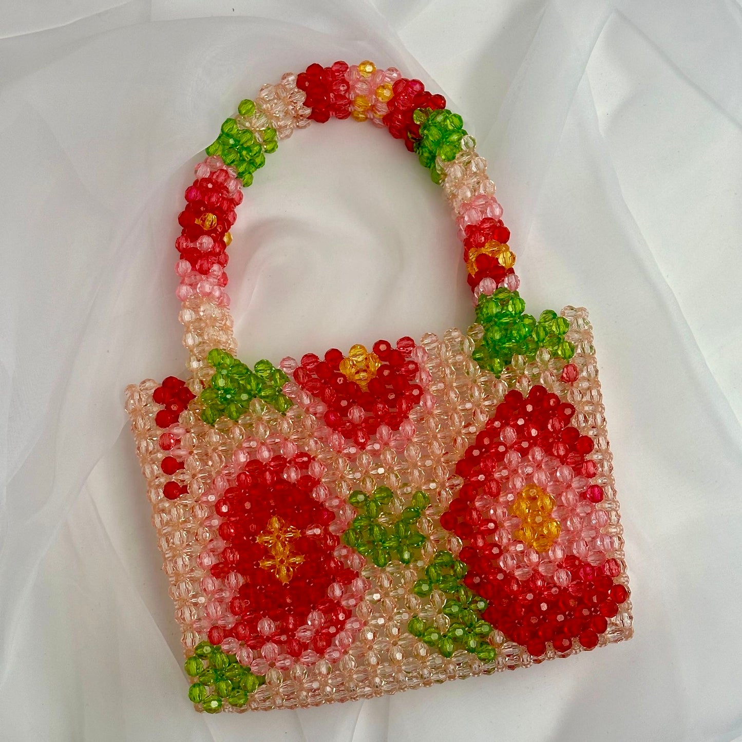 Peony Beaded Bag – High-Gloss Crystal Elegance– Handmade with Love, Timeless Elegance Luxury crystal bead bag, valentine's day gift for wife, crystal bag, elegant,evening bag, gift for her, handmade bag, wedding guest bag,