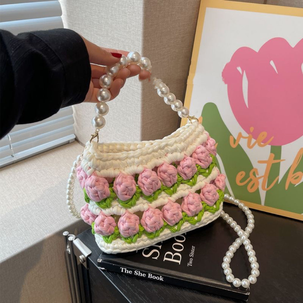 Tulip Crochet Bag / Pink/Blue/Black / Small Bag /Wedding/Anniversary/ Hobo Bag / Gift for Her / Mothers Day Gift / Hippie Bag Women Accessory / Hobo Bag / Bohemian Style / Cute Style / Crochet Purse / Baby/Teen/Valentine gift/birthday gift