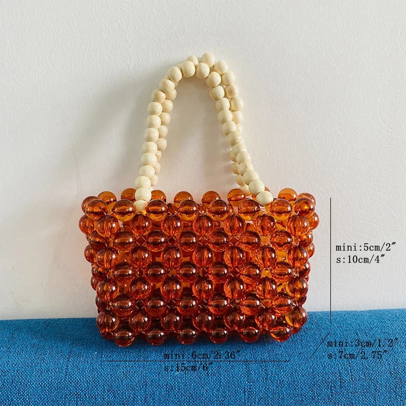 Amber Beaded Parent-Child Top Handle Bag，Beaded Bag – Handmade with Love, Timeless Elegance Luxury crystal bead bag, valentine's day gift for wife, crystal bag, elegant,evening bag, gift for her, handmade bag, wedding guest bag,