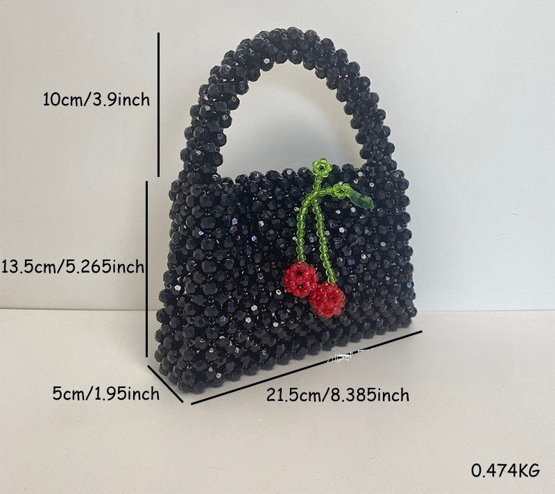 cherry Beaded Bag – Handmade with Love, Timeless EleganceLuxury crystal bead bag, valentine's day gift for wife, crystal bag, elegant,evening bag, gift for her, handmade bag, wedding guest bag,