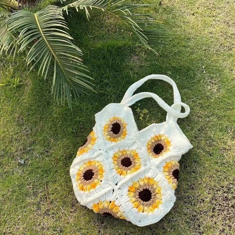 Sunflower Crochet Bag / purple/ Small Bag /Wedding/Anniversary/ Hobo Bag / Gift for Her / Mothers Day Gift / Hippie Bag Women Accessory / Hobo Bag / Bohemian Style / Cute Style / Crochet Purse / Baby/Teen/Valentine gift/birthday gift