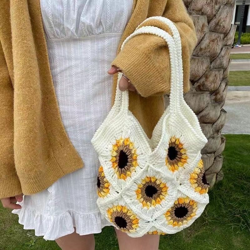 Sunflower Crochet Bag / purple/ Small Bag /Wedding/Anniversary/ Hobo Bag / Gift for Her / Mothers Day Gift / Hippie Bag Women Accessory / Hobo Bag / Bohemian Style / Cute Style / Crochet Purse / Baby/Teen/Valentine gift/birthday gift