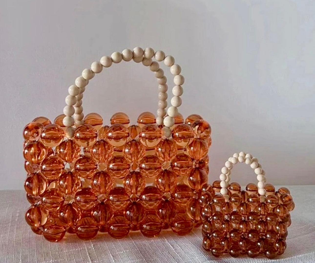 Amber Beaded Parent-Child Top Handle Bag，Beaded Bag – Handmade with Love, Timeless Elegance Luxury crystal bead bag, valentine's day gift for wife, crystal bag, elegant,evening bag, gift for her, handmade bag, wedding guest bag,