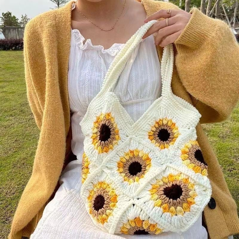 Sunflower Crochet Bag / purple/ Small Bag /Wedding/Anniversary/ Hobo Bag / Gift for Her / Mothers Day Gift / Hippie Bag Women Accessory / Hobo Bag / Bohemian Style / Cute Style / Crochet Purse / Baby/Teen/Valentine gift/birthday gift