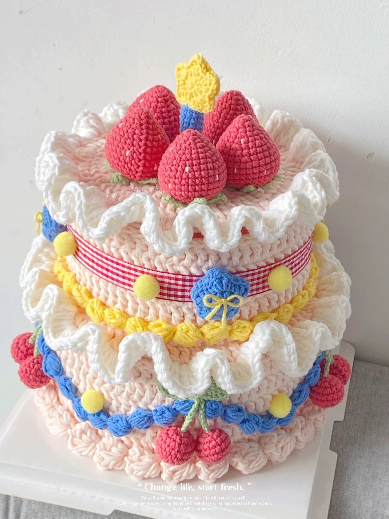 Handmade Crocheted Cake Storage Box /A Gift That Lasts Forever/Adorable Double-Layer Strawberry Cake