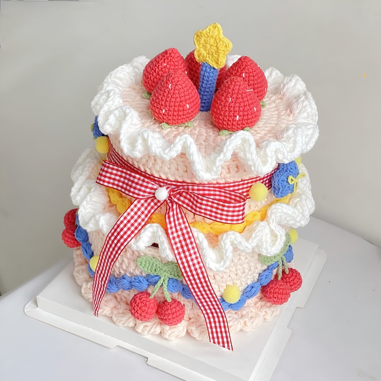 Handmade Crocheted Cake Storage Box /A Gift That Lasts Forever/Adorable Double-Layer Strawberry Cake