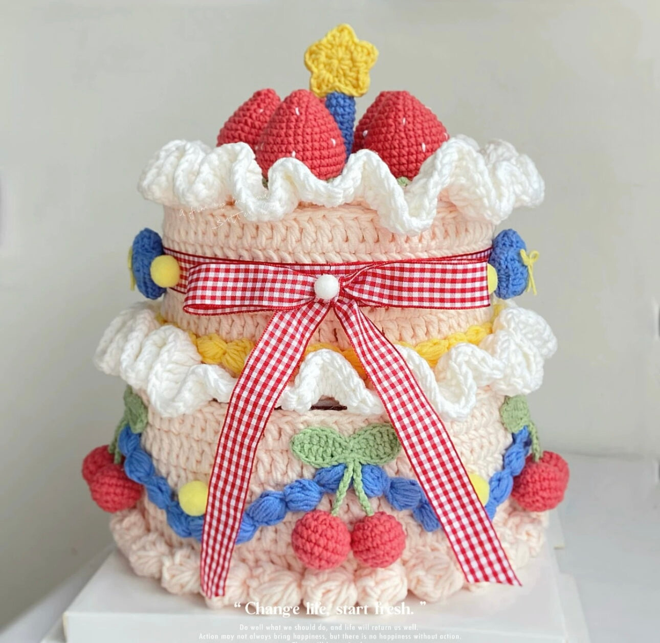 Handmade Crocheted Cake Storage Box /A Gift That Lasts Forever/Adorable Double-Layer Strawberry Cake