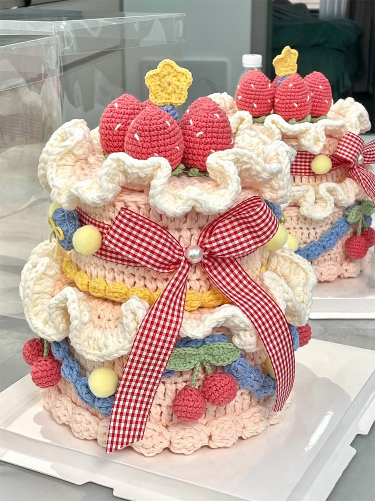 Handmade Crocheted Cake Storage Box /A Gift That Lasts Forever/Adorable Double-Layer Strawberry Cake