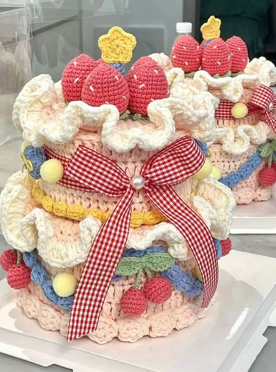 Handmade Crocheted Cake Storage Box /A Gift That Lasts Forever/Adorable Double-Layer Strawberry Cake