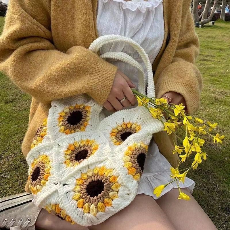 Sunflower Crochet Bag / purple/ Small Bag /Wedding/Anniversary/ Hobo Bag / Gift for Her / Mothers Day Gift / Hippie Bag Women Accessory / Hobo Bag / Bohemian Style / Cute Style / Crochet Purse / Baby/Teen/Valentine gift/birthday gift