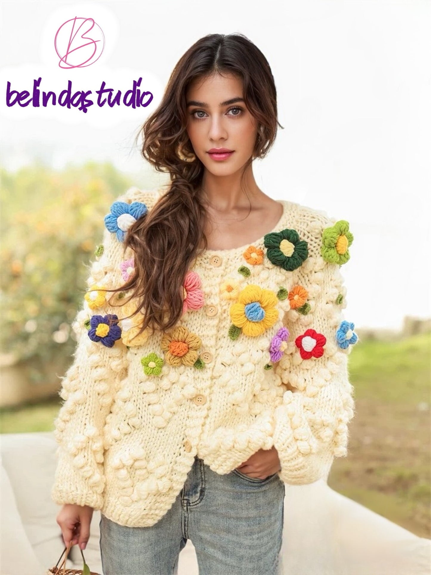 Handcrafted Colorful Floral Sweater /Lazy Style/Crochet Cardigan/gifts