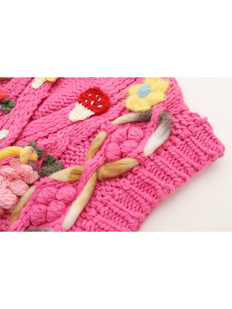 Handcrafted Colorful Pink Vest/Lazy Style/Crochet Cardigan/Gifts for love/