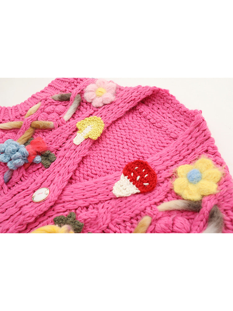 Handcrafted Colorful Pink Vest/Lazy Style/Crochet Cardigan/Gifts for love/