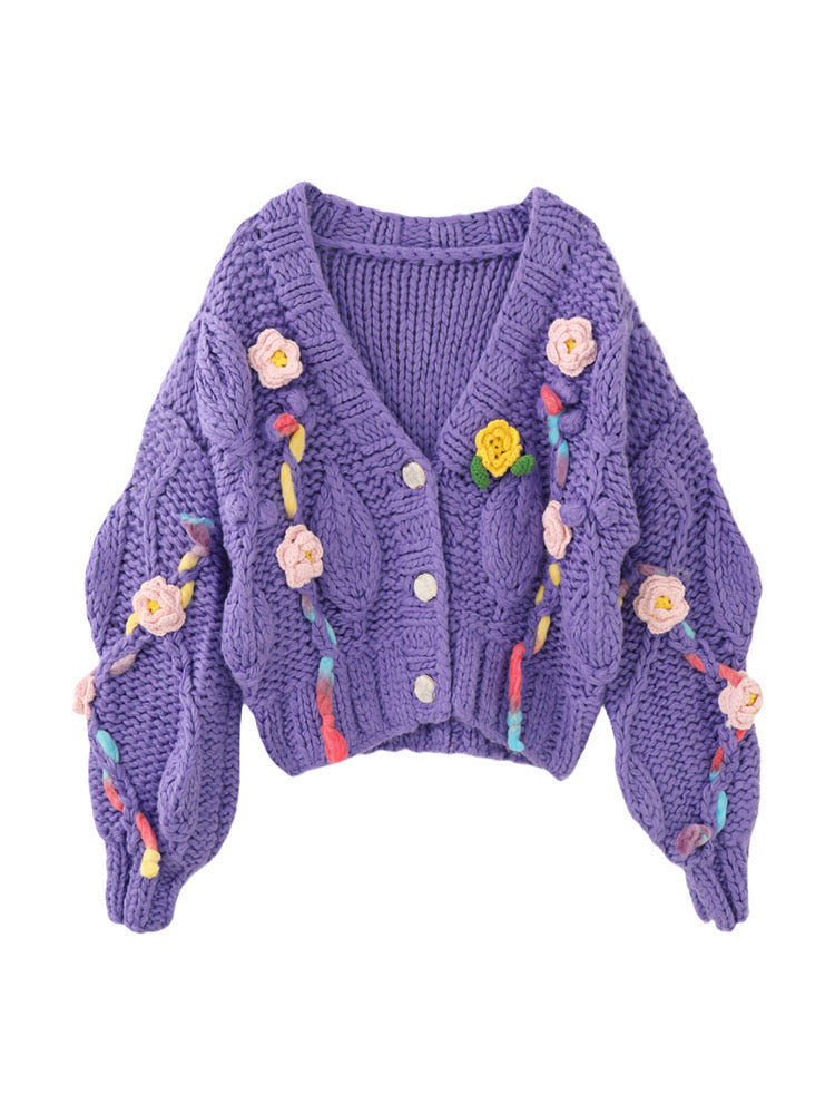 Handcrafted Colorful flower Sweater /Lazy Style/Crochet Cardigan/Gifts for love/purple cardigan