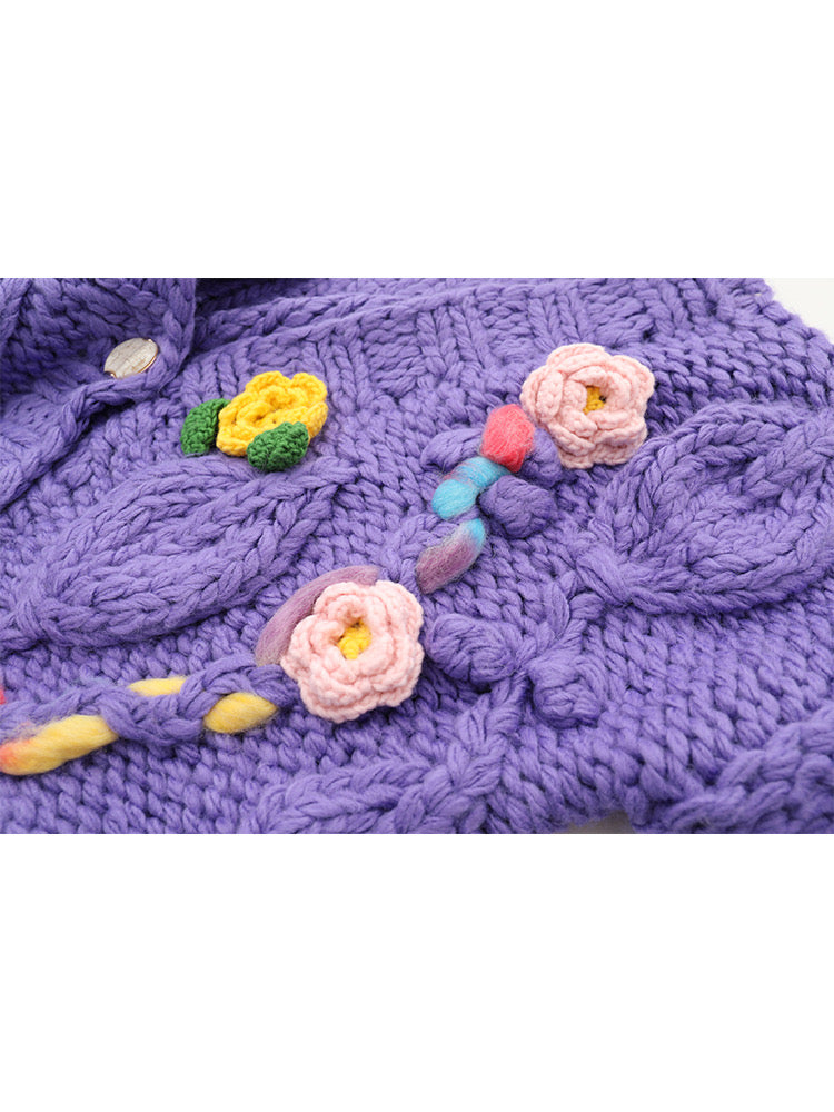 Handcrafted Colorful flower Sweater /Lazy Style/Crochet Cardigan/Gifts for love/purple cardigan