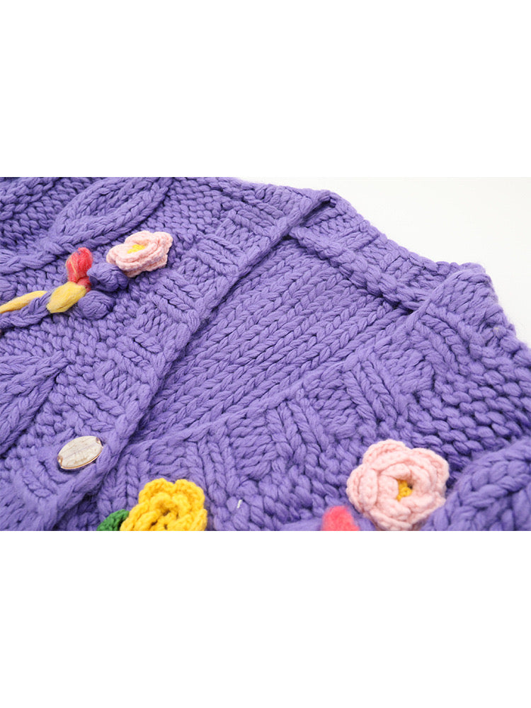 Handcrafted Colorful flower Sweater /Lazy Style/Crochet Cardigan/Gifts for love/purple cardigan