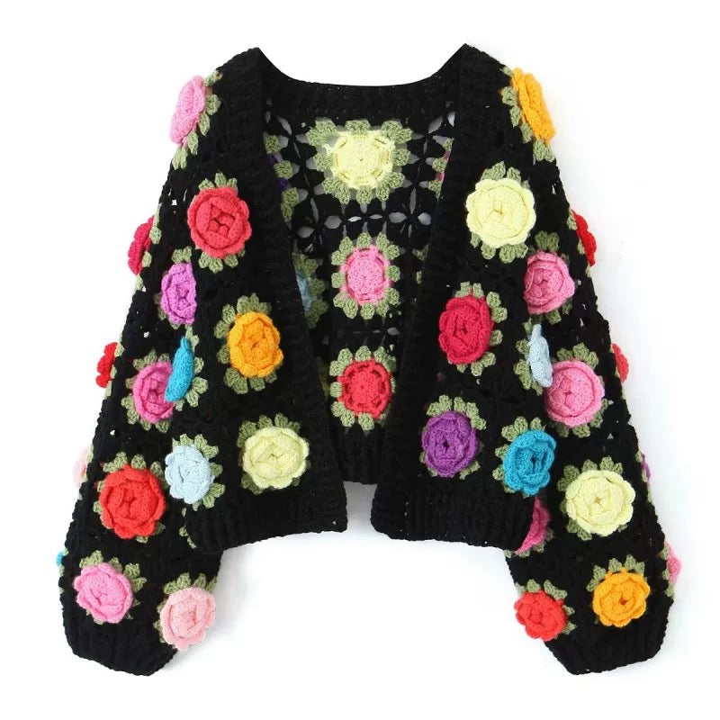 3D Rose Cardigan/Handcrafted Colorful Sweater /Lazy Style/Crochet Cardigan/Gifts for love/Handmade Cardigan/Crochet Cardigan