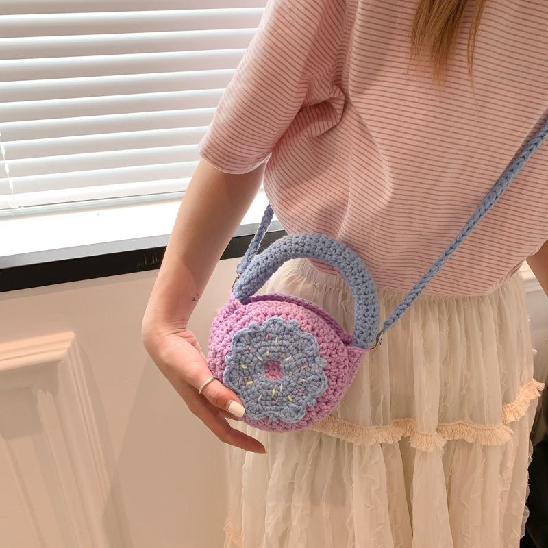 Donut Crochet Bag / Pink/Blue/Black / Small Bag / Purse / Hobo Bag / Gift for Her / Mothers Day Gift / Hippie Bag Women Accessory / Hobo Bag / Bohemian Style / Cute Style / Crochet Purse / Baby/Teen/Valentine gift/birthday gift