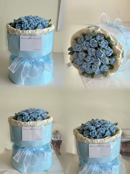 Crochet Bouquet Rose Gift/Ocean Blue