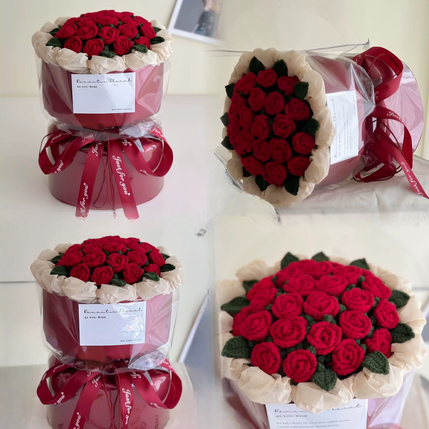 Crochet Bouquet Rose Gift/ Crimson Flame