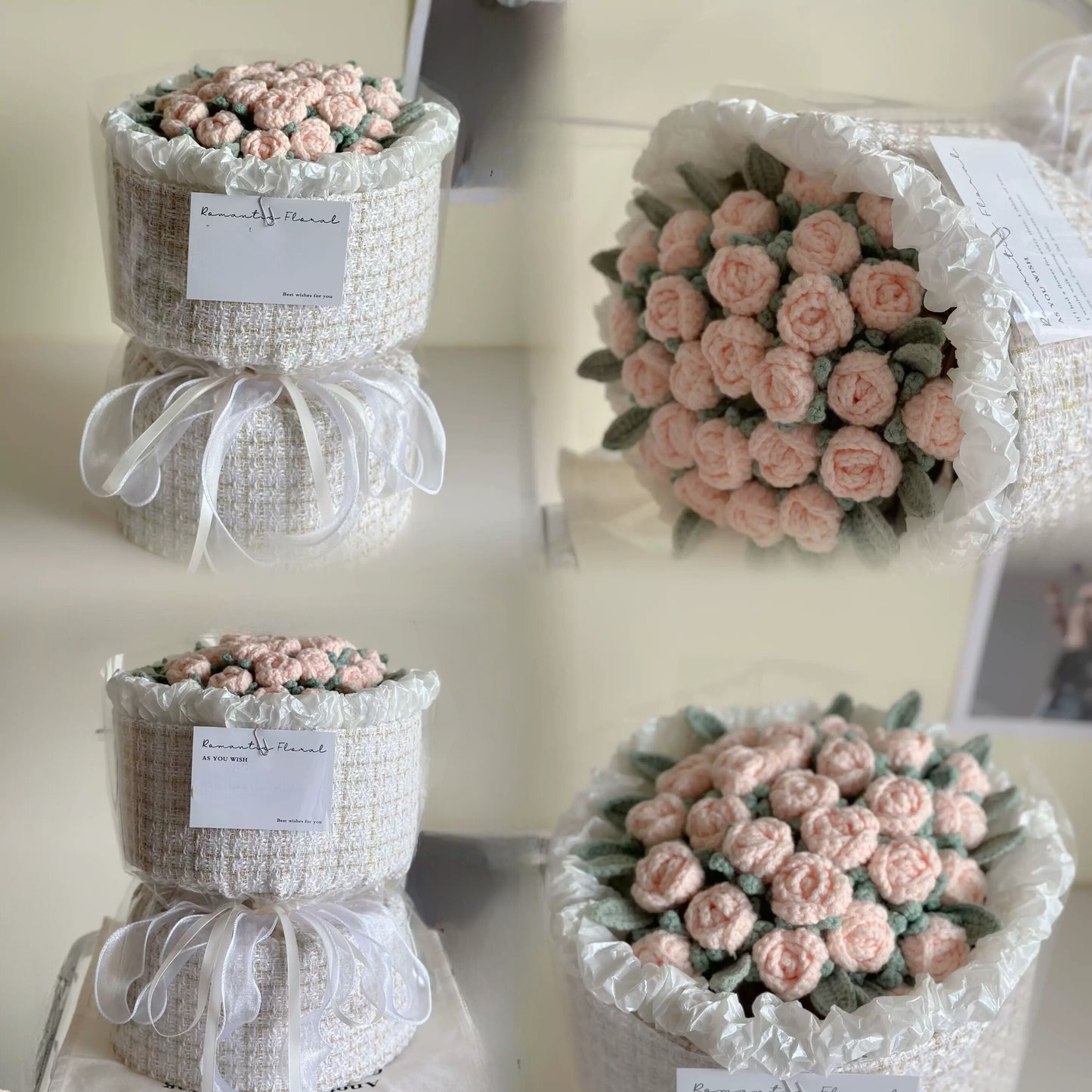 Crochet Bouquet Rose Gift/Fragrant Pink