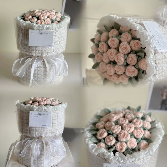 Crochet Bouquet Rose Gift/Fragrant Pink