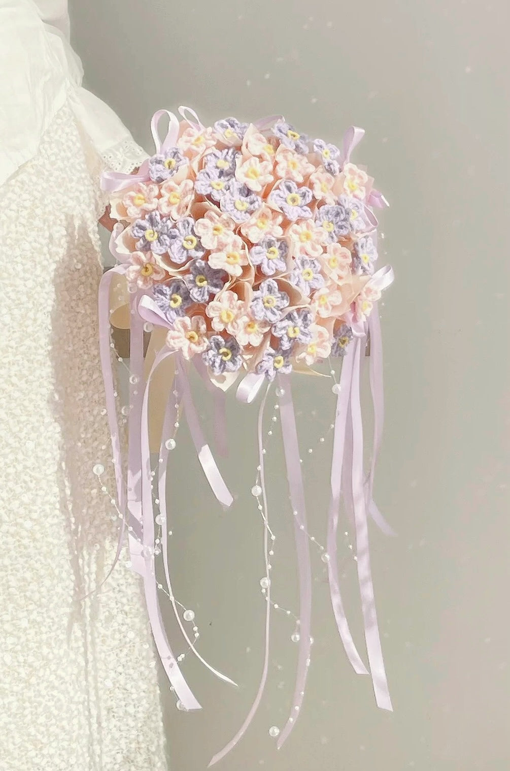 Crochet handmade wedding bouquet gift/Fantasy Pink Purple