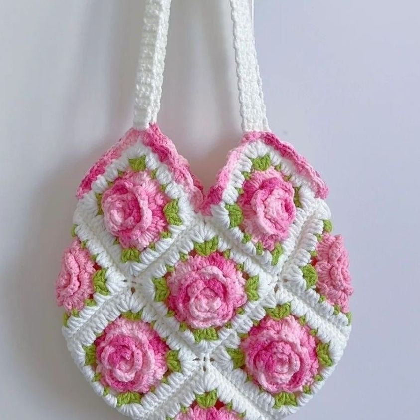 Rose Crochet Bag / Granny Square Bag / Knitted Women Accessory/Shoulder bag Hobo Bag / Bohemian Style / Vintage Style / Crochet Purse / Evil Eye