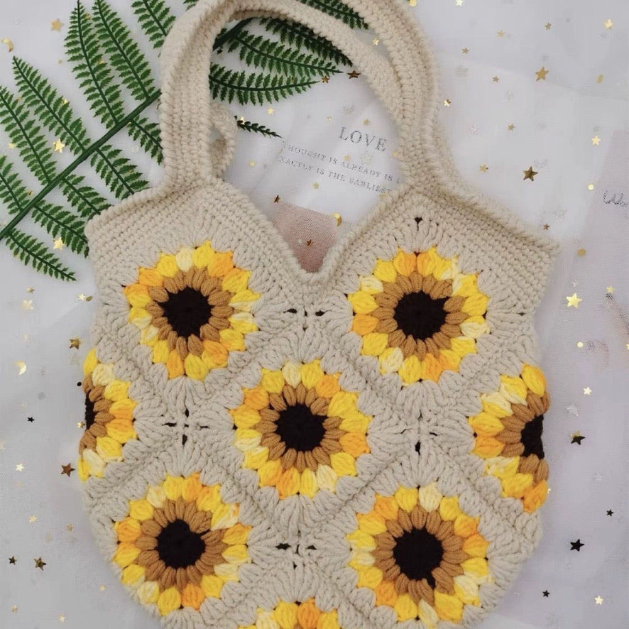 Sunflower Crochet Bag / purple/ Small Bag /Wedding/Anniversary/ Hobo Bag / Gift for Her / Mothers Day Gift / Hippie Bag Women Accessory / Hobo Bag / Bohemian Style / Cute Style / Crochet Purse / Baby/Teen/Valentine gift/birthday gift