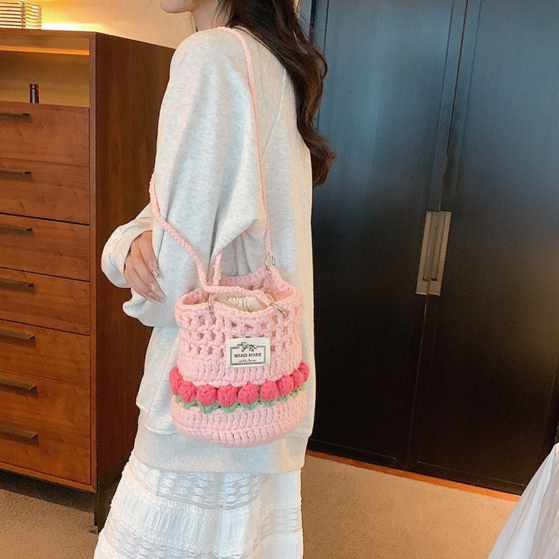 Tulip Crochet Bag / Pink/Blue/Black / Small Bag /Wedding/Anniversary/ Hobo Bag / Gift for Her / Mothers Day Gift / Hippie Bag Women Accessory / Hobo Bag / Bohemian Style / Cute Style / Crochet Tote / Baby/Teen/Valentine gift/birthday gift