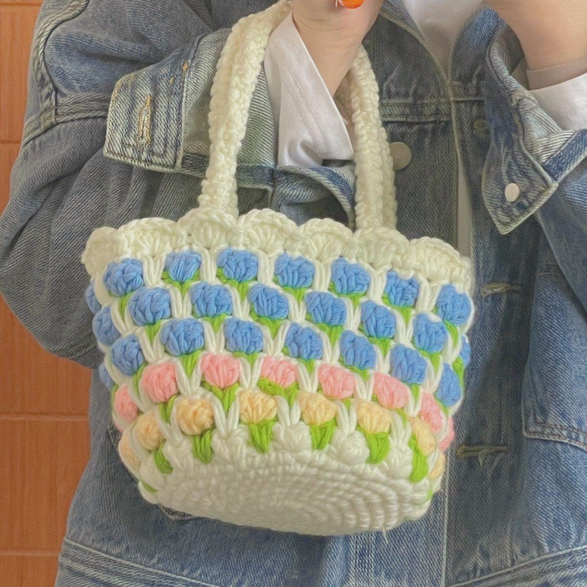 Tulip Crochet Bag / Pink/Blue/Black / Small Bag /Wedding/Anniversary/ Hobo Bag / Gift for Her / Mothers Day Gift / Hippie Bag Women Accessory / Hobo Bag / Bohemian Style / Cute Style / Crochet Purse / Baby/Teen/Valentine gift/birthday gift