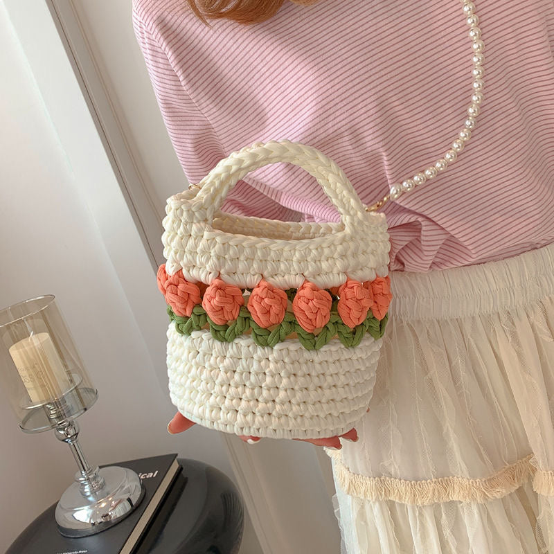 Tulip Crochet Bag / Pink/Blue/Black / Small Bag /Wedding/Anniversary/ Hobo Bag / Gift for Her / Mothers Day Gift / Hippie Bag Women Accessory / Hobo Bag / Bohemian Style / Cute Style / Crochet Tote / Baby/Teen/Valentine gift/birthday gift