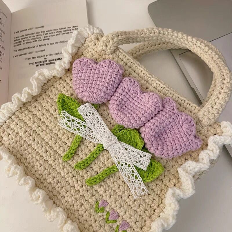 Tulip Crochet Bag / purple/ Small Bag /Wedding/Anniversary/ Hobo Bag / Gift for Her / Mothers Day Gift / Hippie Bag Women Accessory / Hobo Bag / Bohemian Style / Cute Style / Crochet Purse / Baby/Teen/Valentine gift/birthday gift