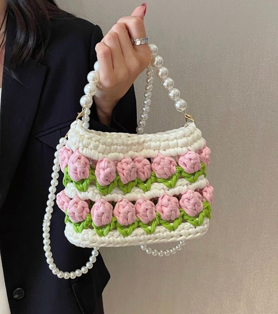 Tulip Crochet Bag / Pink/Blue/Black / Small Bag /Wedding/Anniversary/ Hobo Bag / Gift for Her / Mothers Day Gift / Hippie Bag Women Accessory / Hobo Bag / Bohemian Style / Cute Style / Crochet Purse / Baby/Teen/Valentine gift/birthday gift