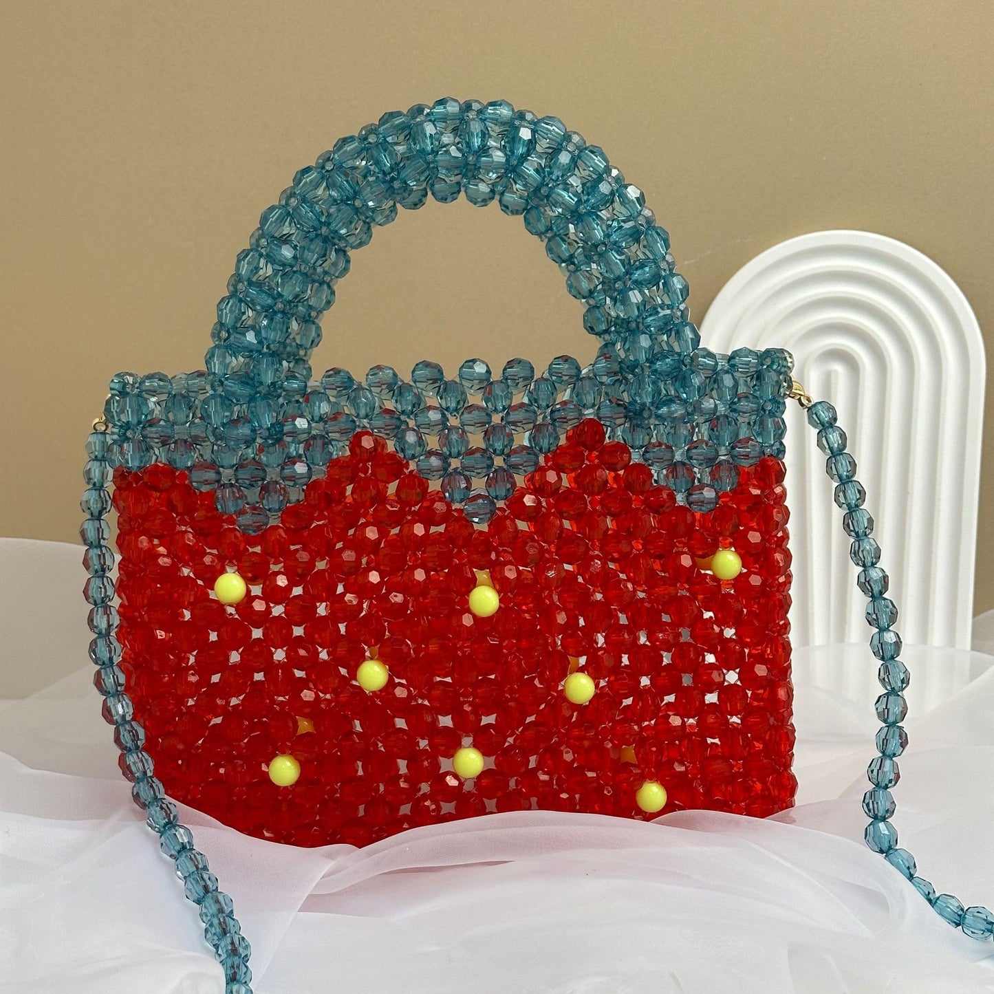 Vintage Orange Soda Strawberry Beaded Bag: Handcrafted Crystal Chic