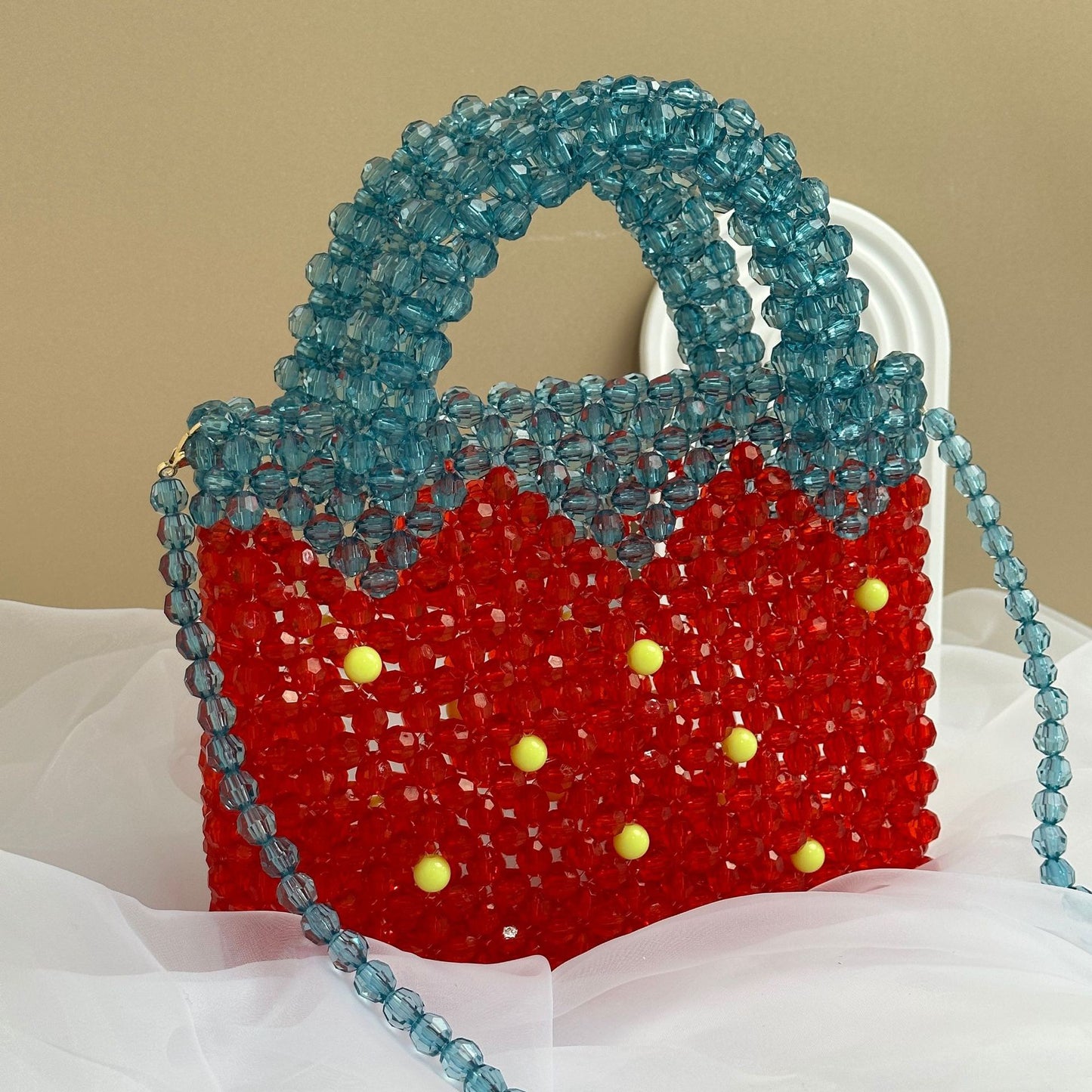 Vintage Orange Soda Strawberry Beaded Bag: Handcrafted Crystal Chic