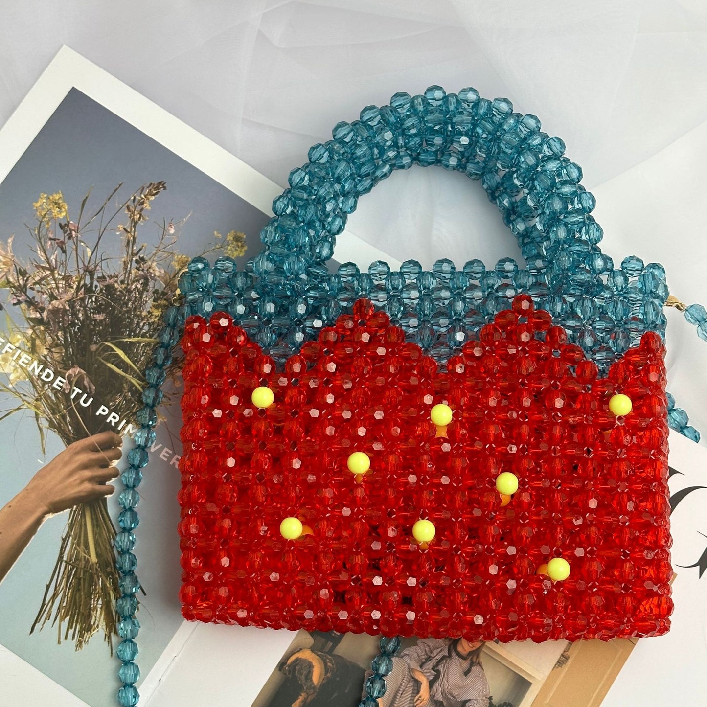 Vintage Orange Soda Strawberry Beaded Bag: Handcrafted Crystal Chic