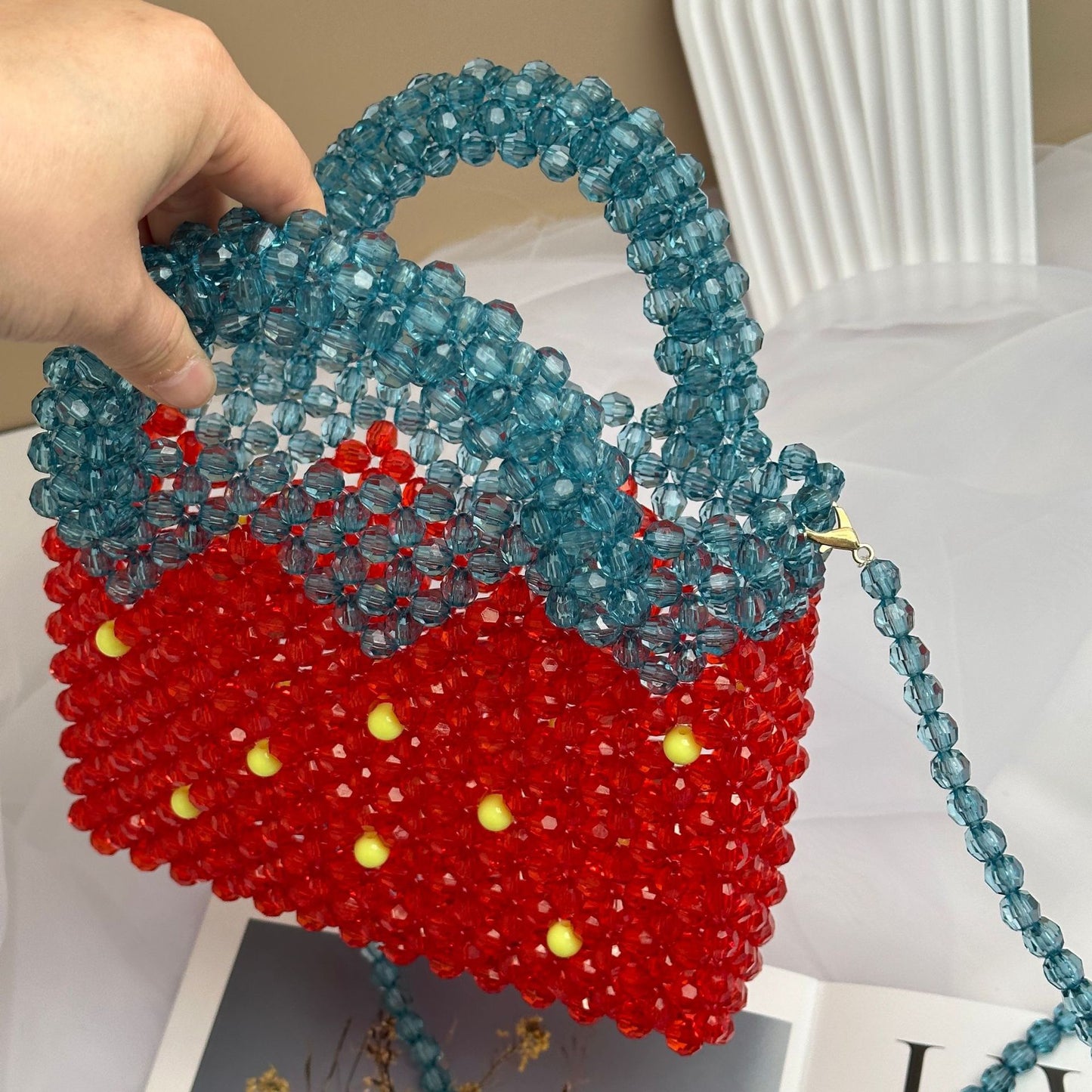 Vintage Orange Soda Strawberry Beaded Bag: Handcrafted Crystal Chic