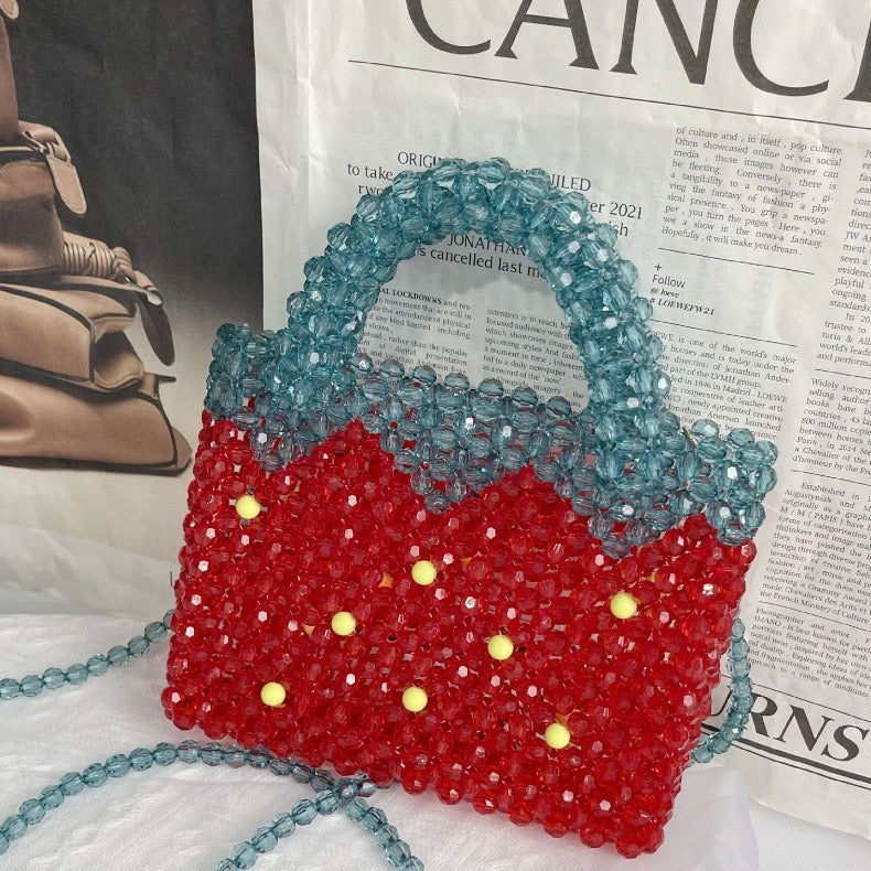 Vintage Orange Soda Strawberry Beaded Bag: Handcrafted Crystal Chic